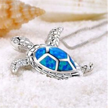 European and American New Tortoise Imitation Aobao Pendant Necklace Cute Exquisite Blue Imitation Opal Pendant Cross-border Hot Sale