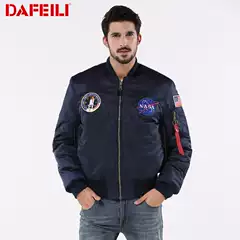 NASA autumn and winter thickened air force baseball uniform MA-1 aviator jacket embroidered badge men's coat trendy couple