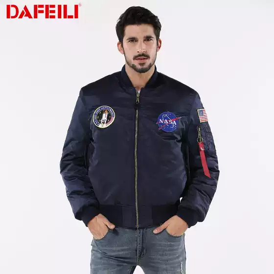 NASA autumn and winter thickened air force baseball uniform MA-1 aviator jacket embroidered badge men's coat trendy couple