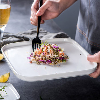 Creative Ceramic Tableware Steak Flat Plate Cake Plate Breakfast Dish Plate Snack Square Plate Restaurant Hotel Custom Made