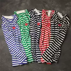 Five-color striped small red heart embroidered cotton long sleeve autumn round neck cotton striped long sleeve red heart