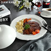 Pure White Steak Western Food Plate Hotel Household Ceramic Soup Plate Bowl Western Restaurant Creative Embossed Pattern Food Plate Tanghua