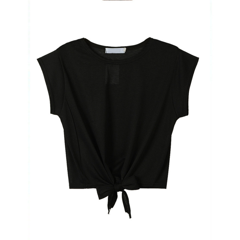 Cotton Crop Top Short Sleeve Round Neck Knot Design Casual Wear for Women Wholesale Available