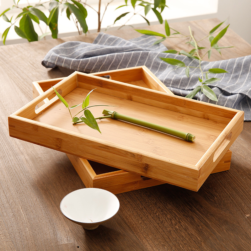 Japanese bamboo rectangular tea tray household wooden plate fruit bread solid wood tray spot wholesale