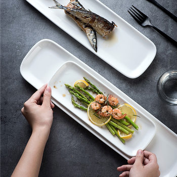Japanese tableware pure white ceramic simple sushi plate creative ins style dessert plate long snack snack plate wholesale
