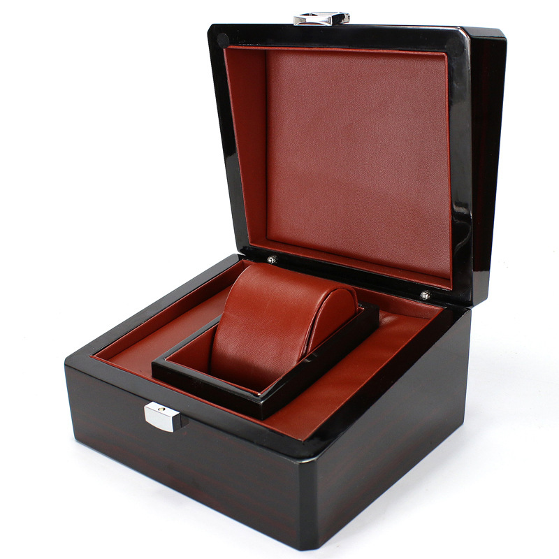 High-grade glossy paint flip red wood grain watch box paint wooden watch box watch box