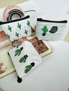 Small fresh canvas coin purse cute zipper cactus coin bag Korean canvas key bag factory wholesale