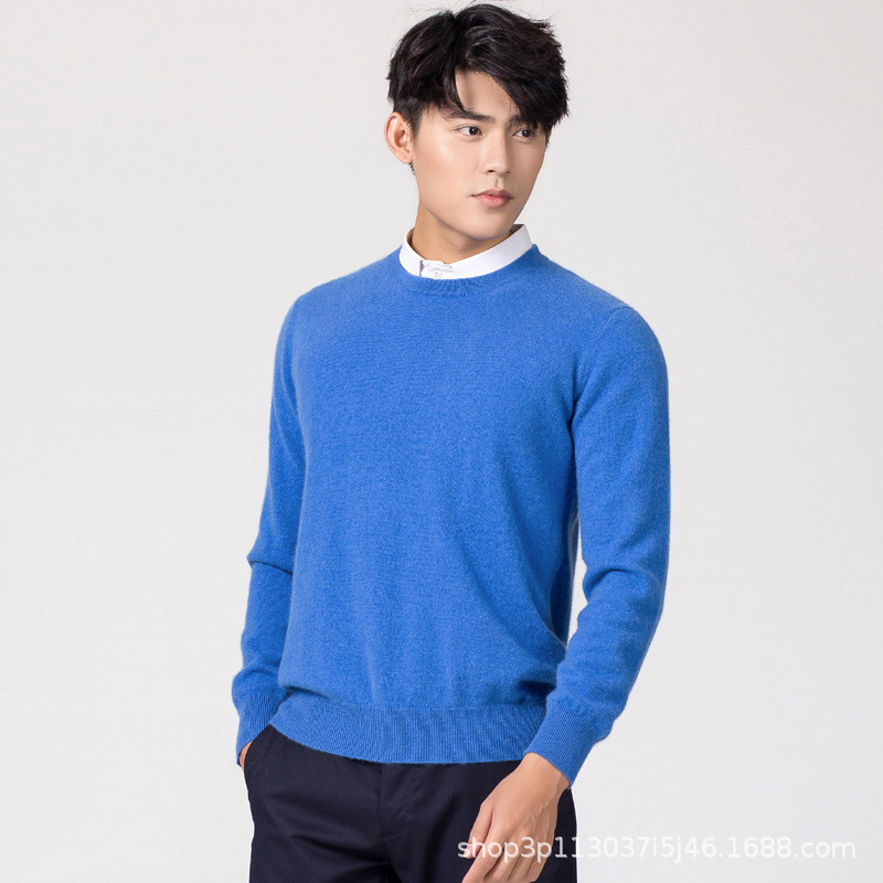 新款秋冬男士圆领针织宽松毛衣打底衫V领套头羊毛衫纯色大码毛衣