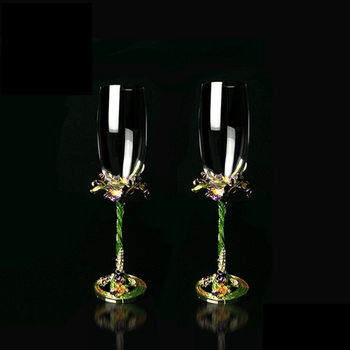 Hua Zheng Yan Iris Carved Champagne Cup Enamel Color Crystal Crafts Creative Business Gift Home Gift Set