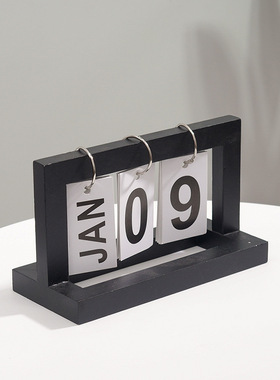 木质翻页日历简约家居书房宿舍桌面台历万年历拍照道具装饰品摆件