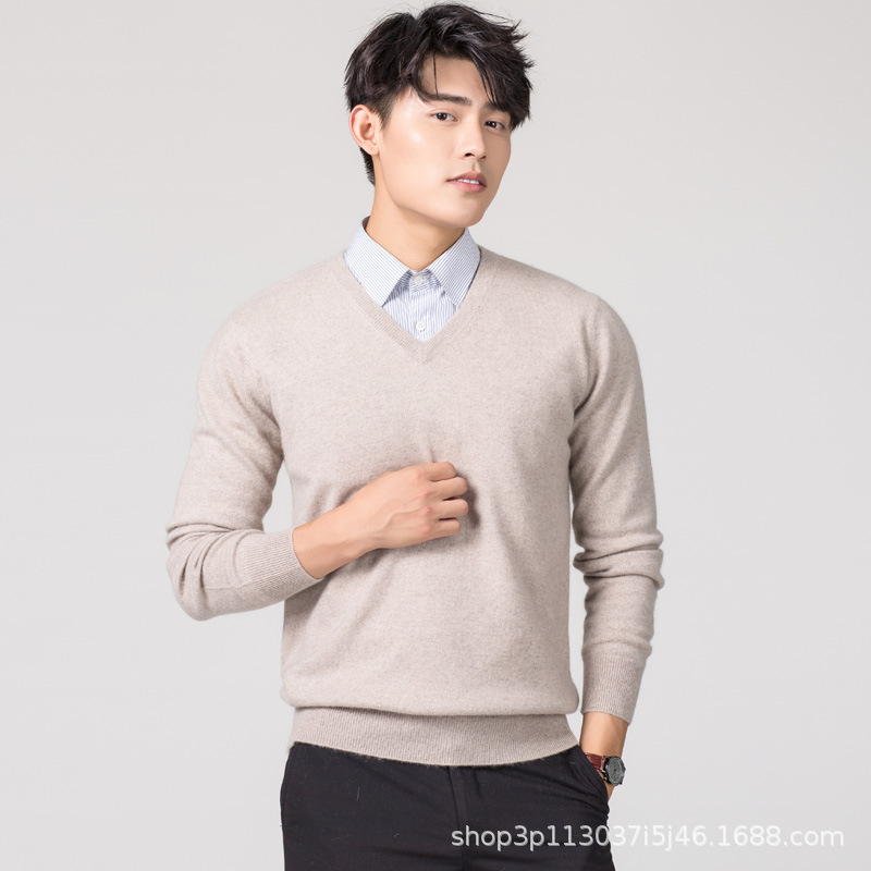 新款秋冬男士圆领针织宽松毛衣打底衫V领套头羊毛衫纯色大码毛衣