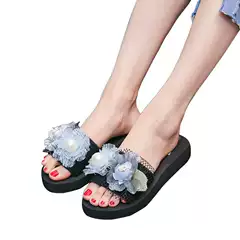 Thick-bottom Non-slip Beach Slippers Women's Summer New Flower Bean Slides Women's Slippers for Seaside Vacation Women's Outer Wear