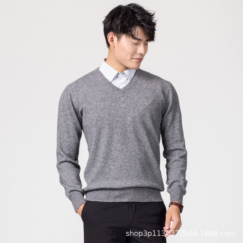 新款秋冬男士圆领针织宽松毛衣打底衫V领套头羊毛衫纯色大码毛衣