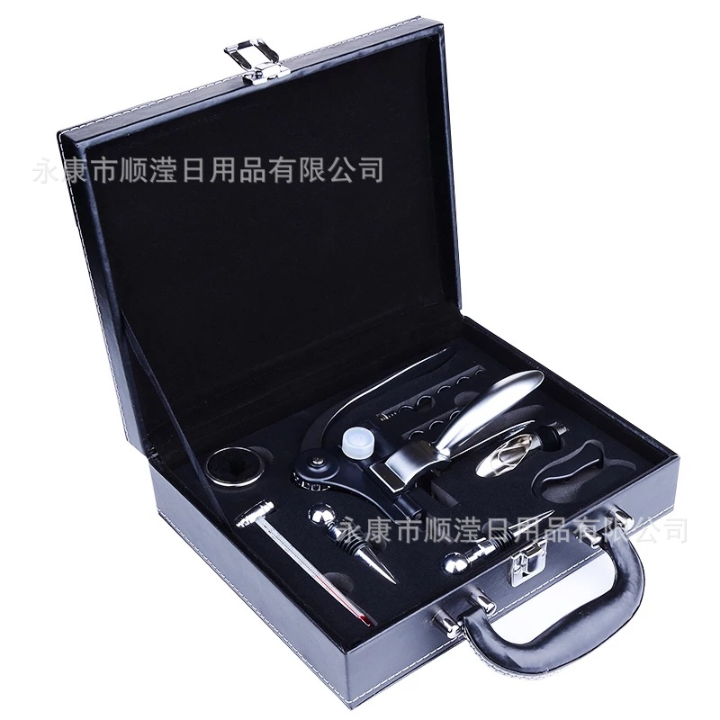 Rabbit head bottle opener nine-piece wine leather box wine bottle opener wine thermometer wine stopper set