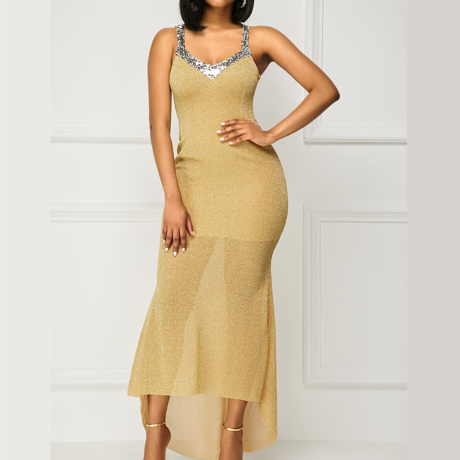 Sexy Sequin Maxi Dress Sleeveless Elegant Party Wear Perfect for Evening Events Wholesale Available