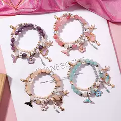 Sweet Girl's Heart Holiday Style Whale Tail Bracelet Double Layer Elastic Personalized Retro Flower Starfish Ethnic Style Bracelet