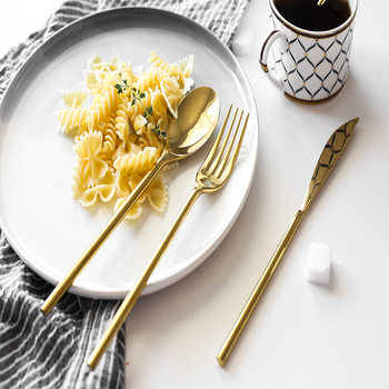 European cylindrical golden main meal knife fork spoon tea spoon hotel restaurant wholesale a variety of sets can be matched