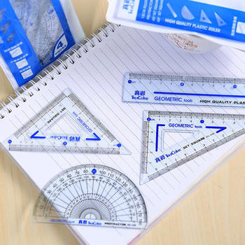 True Color Stationery Primary School Students Set Ruler Plastic Ruler Triangular Ruler Angle Measuring Ruler Compasses Set 1499