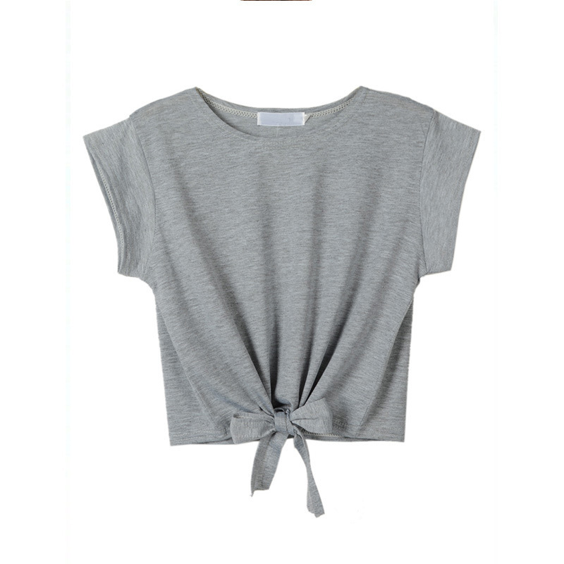 Cotton Crop Top Short Sleeve Round Neck Knot Design Casual Wear for Women Wholesale Available