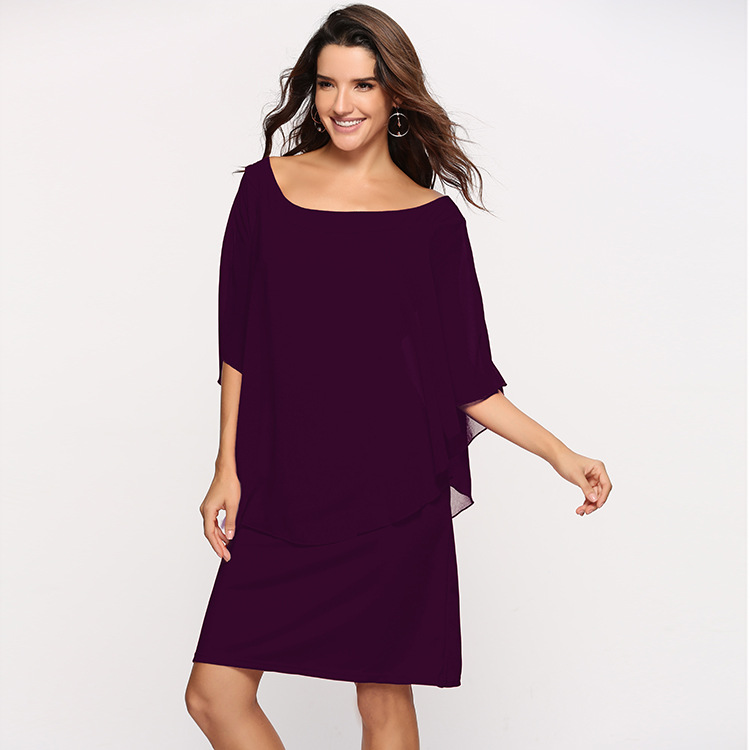 Plus Size Womens Chiffon Dress Layered Look Flattering Fit Elegant Style Perfect for Parties and Special Occasions
