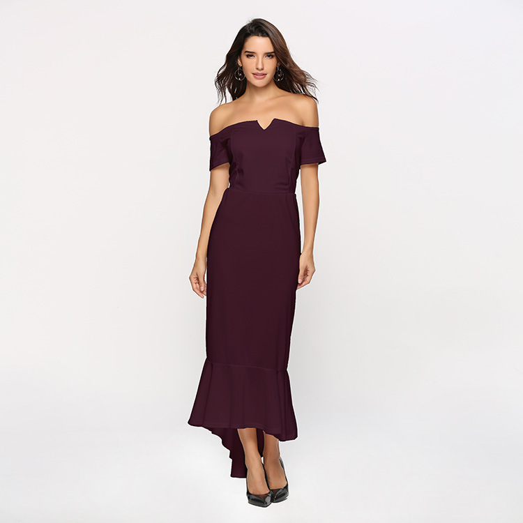 Fashion Womens Dress V Neck Short Sleeve Asymmetrical Hem Autumn Evening Party Wear Wholesale Available