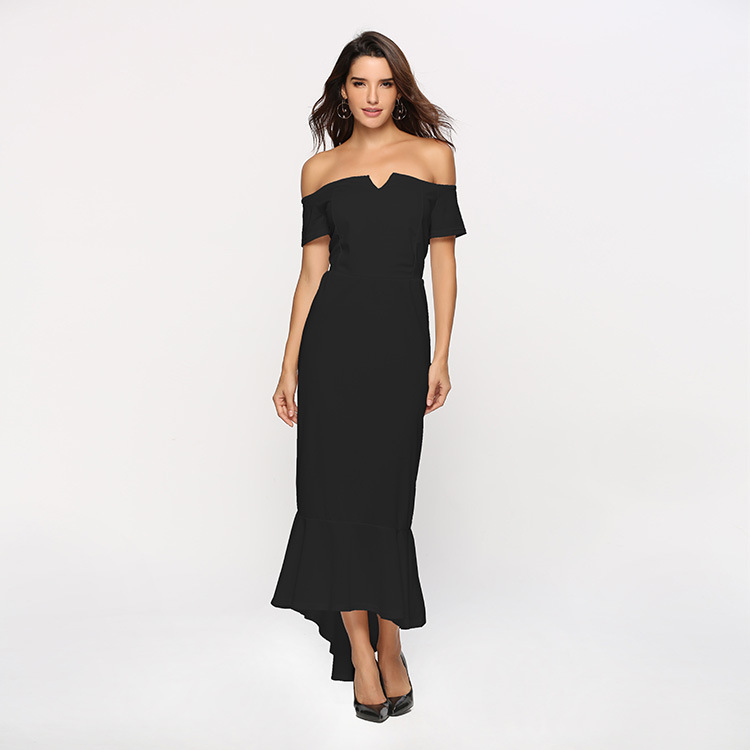 Fashion Womens Dress V Neck Short Sleeve Asymmetrical Hem Autumn Evening Party Wear Wholesale Available