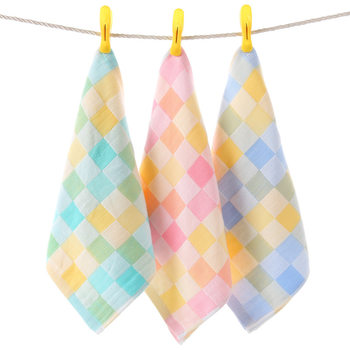 Thin Double-Layer Gauze Checkered Children's Face Towel Small Square Towel Saliva Towel Nursing Towel Square Pure Cotton Gauze