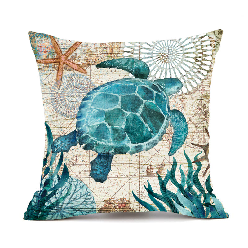 Cross-Border Marine Life Turtle Seahorse Whale Octopus Cushion Cover Pillow Cover Ebay Amazon Can Be Customized According to Drawings