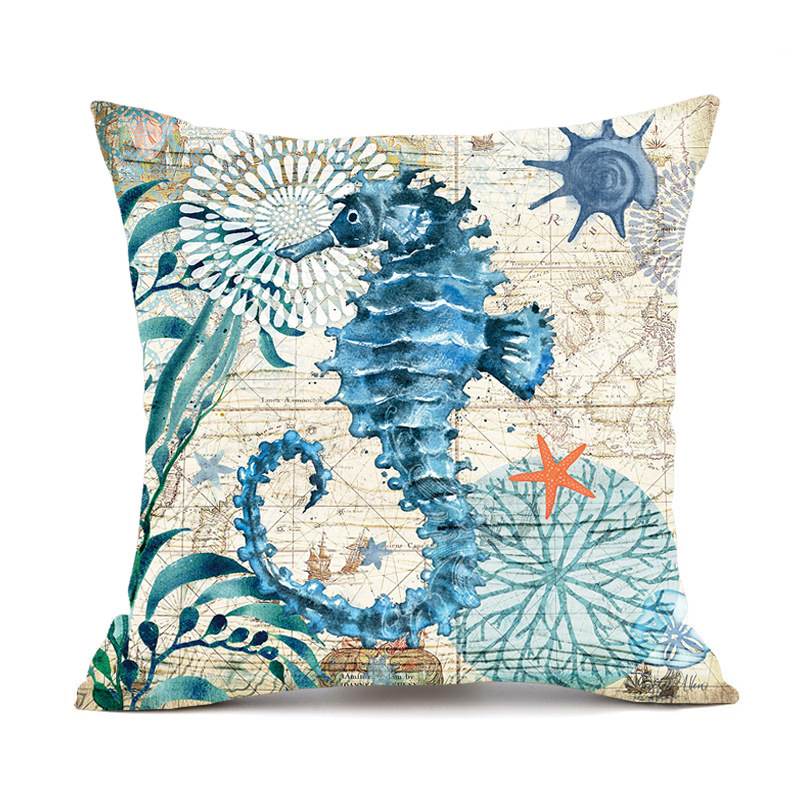 Cross-Border Marine Life Turtle Seahorse Whale Octopus Cushion Cover Pillow Cover Ebay Amazon Can Be Customized According to Drawings