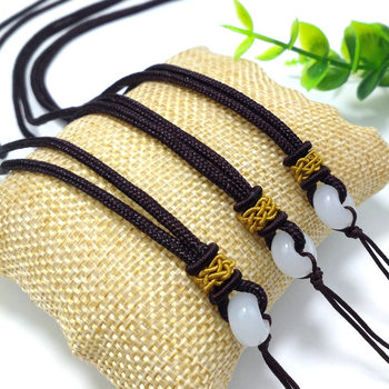 Hand-Woven Fine Lanyard 2mm Coffee Color Retro Jade Chain High-End Men's and Women's Pendant Lanyard Red and Black Rope
