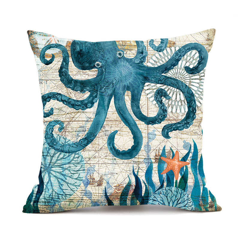 Cross-Border Marine Life Turtle Seahorse Whale Octopus Cushion Cover Pillow Cover Ebay Amazon Can Be Customized According to Drawings