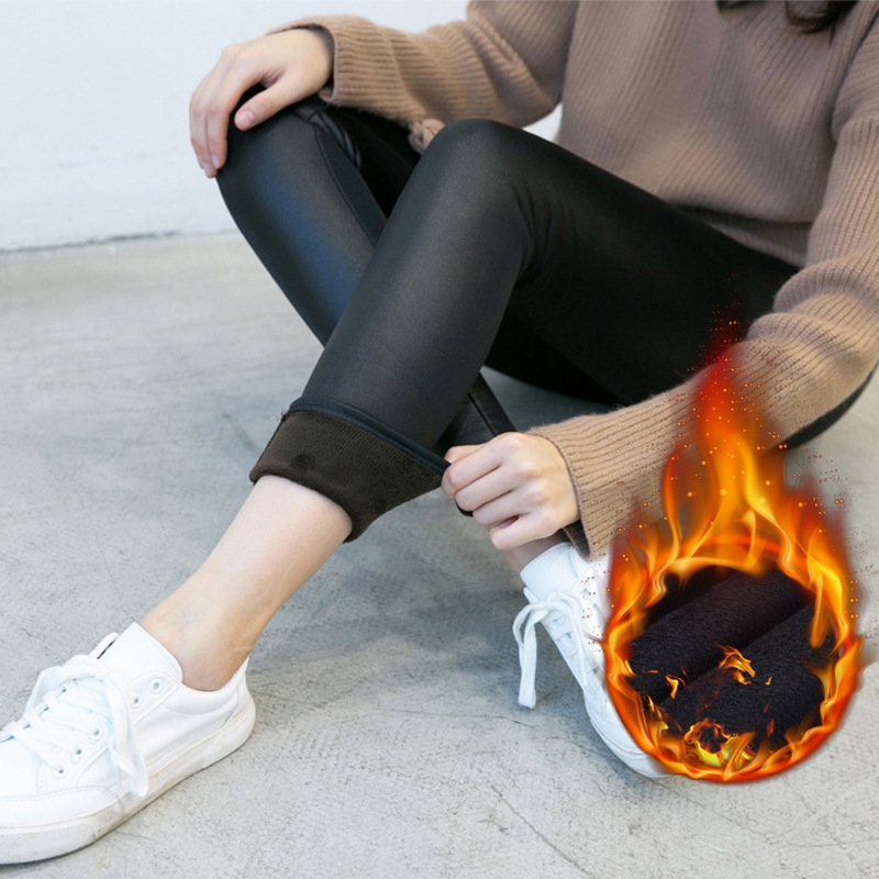 Fall/Winter New non-inverted velvet padded leather pants women wear thin leggings large size warm pants a generation of hair