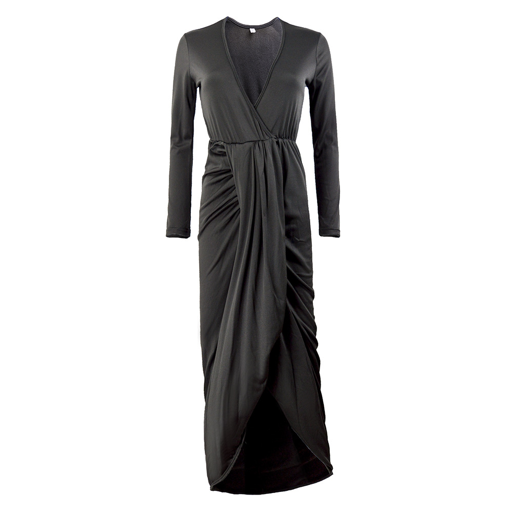 V Neck Long Sleeve Ruched Dress Cotton Blend Sexy Fashionable Nightclub Wear Wholesale Available
