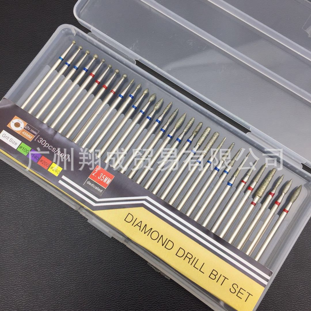 Cross-Border Exclusive Supply for Foreign Trade Nail Art Diamond Grinding Head Set Tungsten Steel Alloy Grinding Head Polishing Tool 30 Nails