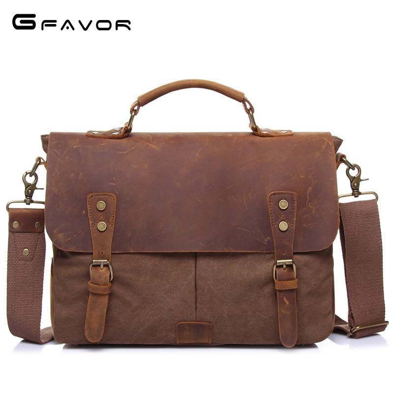 Source of Crazy Horse Leather Men's Bag Men's Shoulder Bag Retro Crossbody Canvas Briefcase Laptop Bag Cross-Border Supply