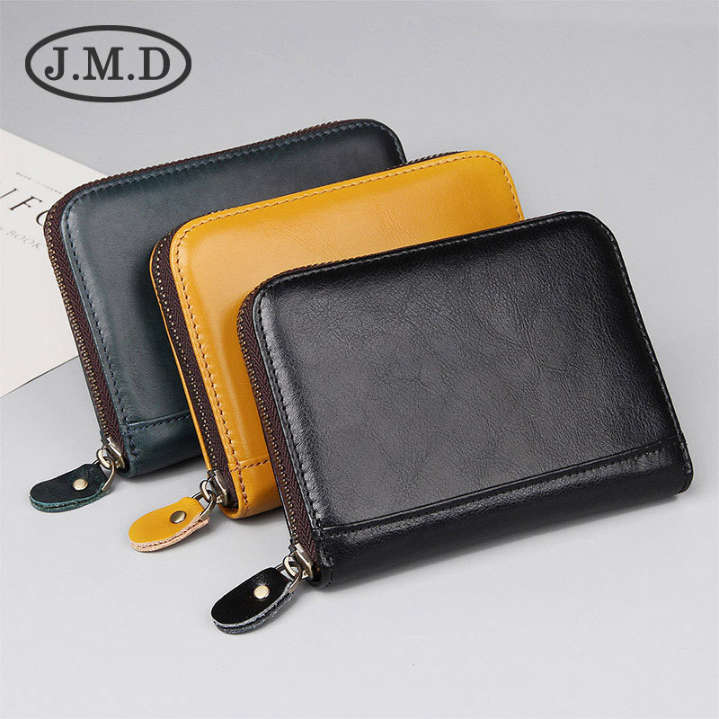 Ví card holder da bò thật chống trộm RFID nhiều khe thẻ — Màu vàng, Màu xanh lam