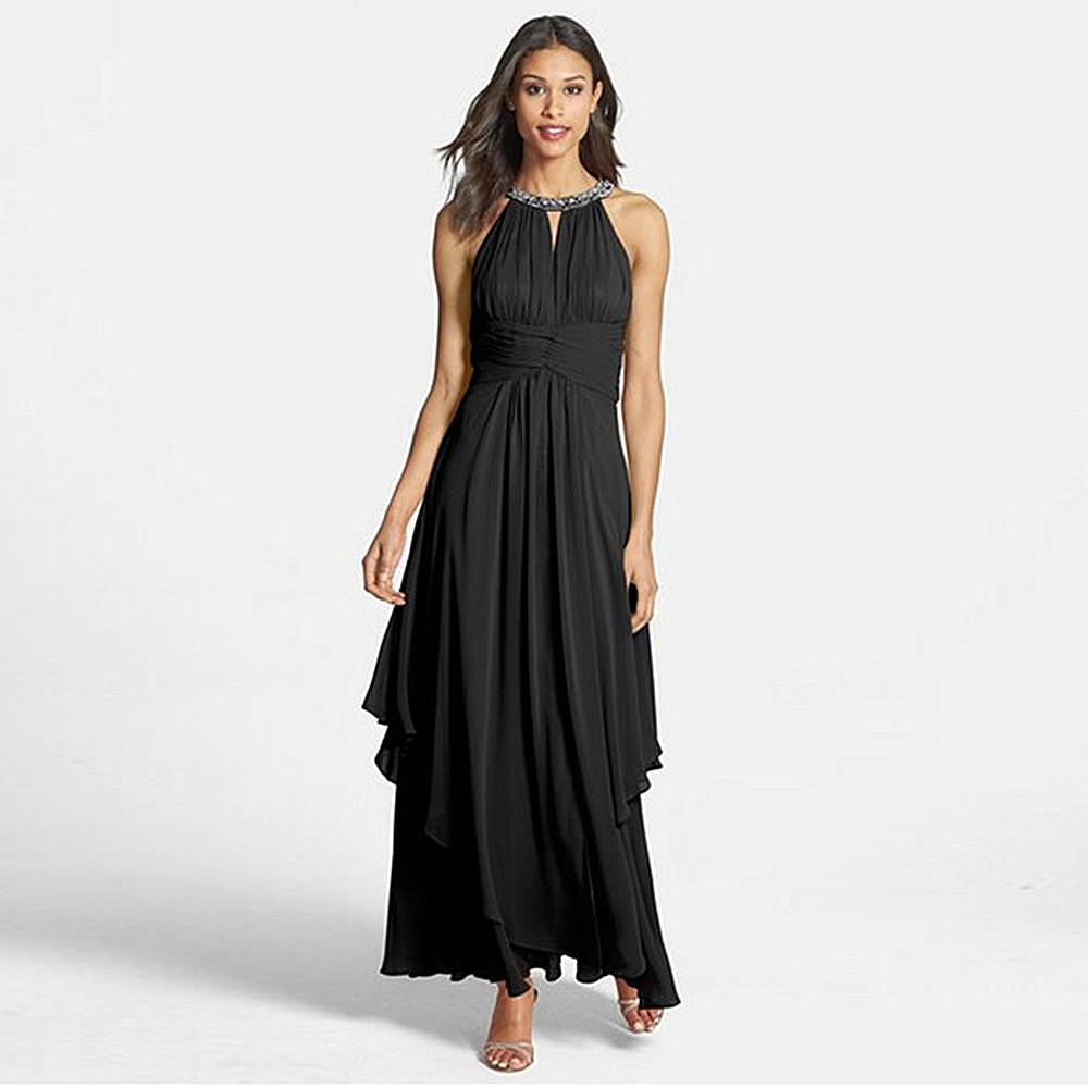 Backless Beaded Maxi Dress Chiffon Fabric Off Shoulder Design Elegant Style Perfect for Parties and Special Occasions