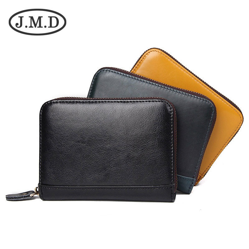 Ví card holder da bò thật chống trộm RFID nhiều khe thẻ — Màu vàng, Màu xanh lam