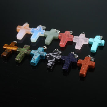 Tiktok cross border jewelry accessories about 25x 18mm crystal agate natural stone cross necklace pendant