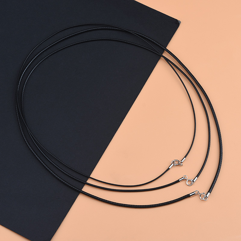 925 sterling silver Korean wax rope necklace black rope beeswax jade pendant lanyard for men and women