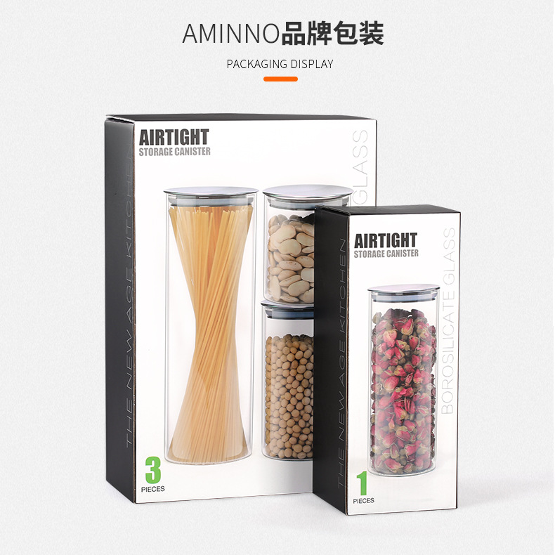 Emeno Food Grade 304 Stainless Steel Storage Jar High Borosilicate Glass Sealed Jar Storage Jar for Hair