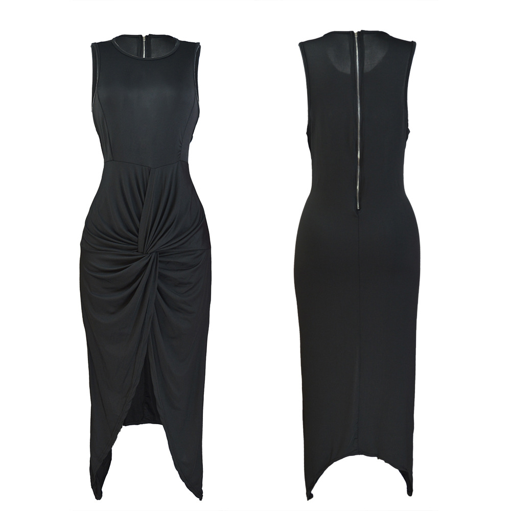 Fashion Party Dress Round Neck Sleeveless Knot Detail Pleated Nightclub Wear Wholesale Available