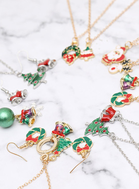 欧美热销铃铛雪人吊坠花圈圣诞老人项饰饰品圣诞节项链耳环套装