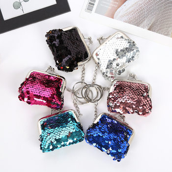 3 inch New sequin bag portable clip coin purse mini headset data cable sequin wallet storage bag