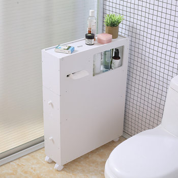 Toilet toilet side cabinet narrow side cabinet storage finishing cabinet bathroom cabinet White movable floor low cabinet
