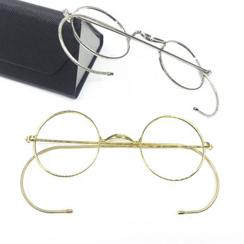 Vintage Round Frame Gold Silk Leg Full Frame Glasses Frame Fashion Personality Trendy Decorative Glasses Thin Leg Republican Style