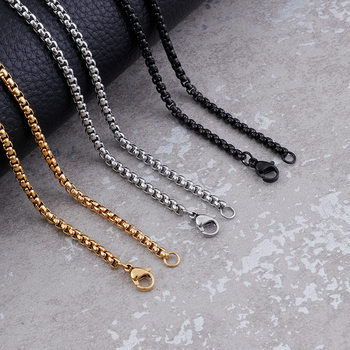 Stainless steel necklace square pearl chain men and women titanium steel necklace card wheel new jewelry European and American jewelry manufacturers wholesale