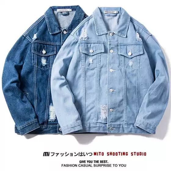 Denim Jacket Men's European and American Cross-border New Solid Color Casual Denim plus size Korean Fashionable Loose Jacket for Men