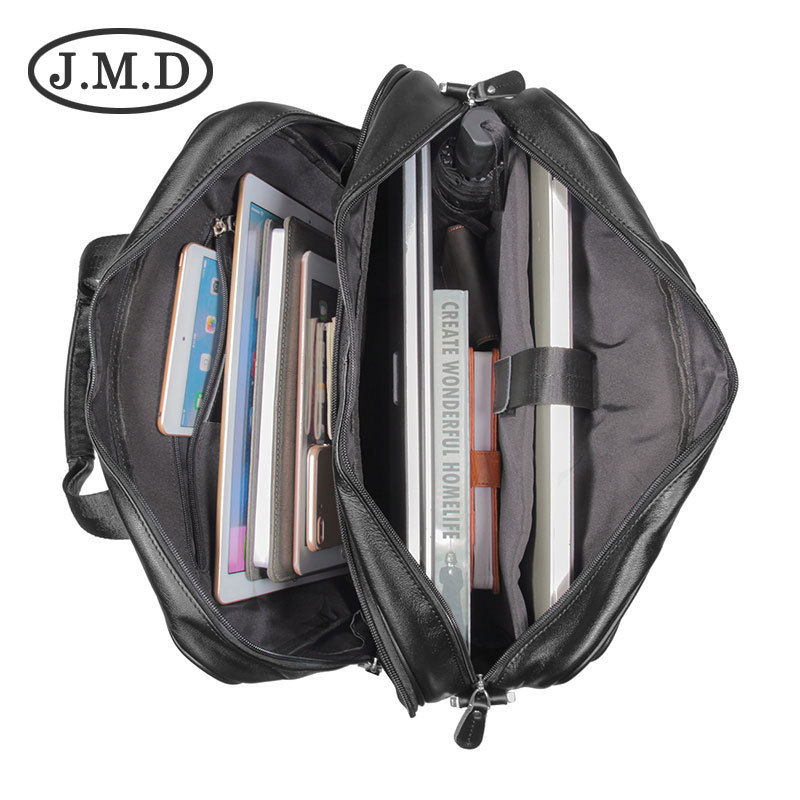 Cặp da nam da bò thật cỡ lớn đựng laptop 17 inch — Màu đen