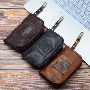 Handmade Color Washed Vegetable Tanned Cowhide Multi-functional Large Capacity Door Car Key Case Japanese Vintage Storage Bag